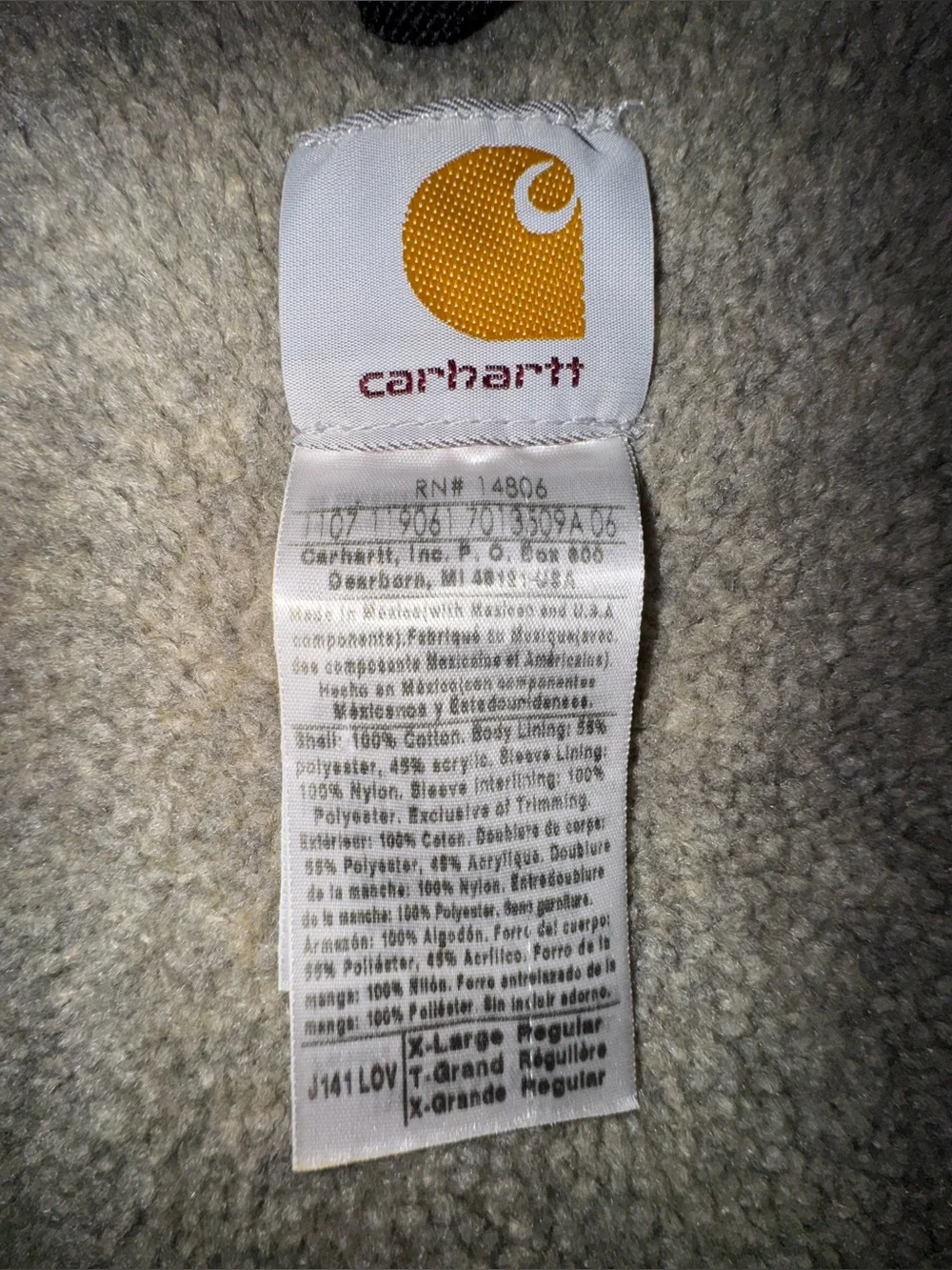 Carhartt J141 Sierra Jacket Sherpa Lined Olive Green Distressed XL